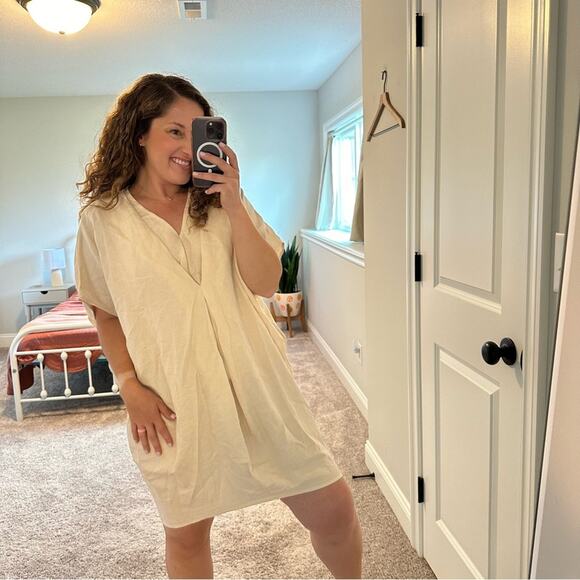 HATCH Cream Linen Blend Mini Dress One Size - Picture 5 of 14